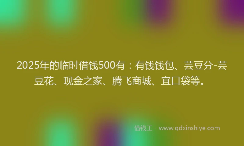 2025年的临时借钱500有：有钱钱包、芸豆分-芸豆花、现金之家、腾飞商城、宜口袋等。