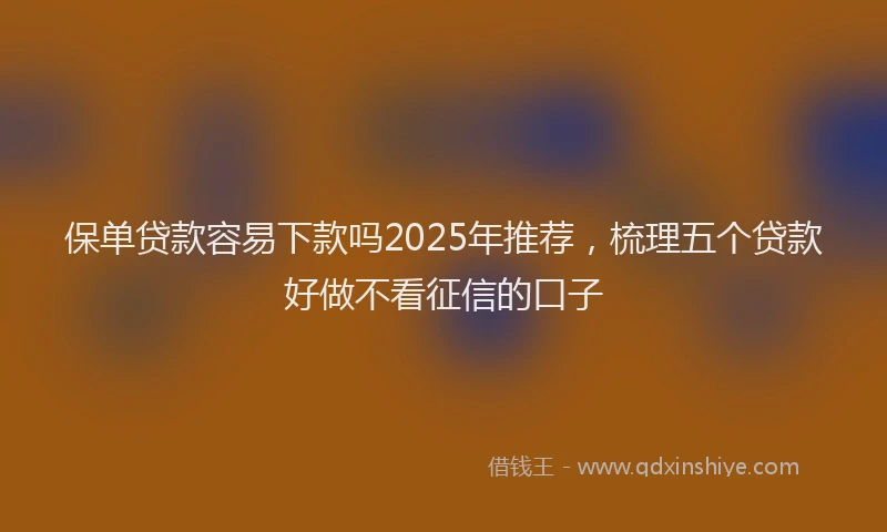 保单贷款容易下款吗2025年推荐，梳理五个贷款好做不看征信的口子