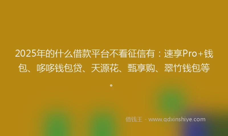 2025年的什么借款平台不看征信有:速享Pro+钱包、哆哆钱包贷、天源花、甄享购、翠竹钱包等。