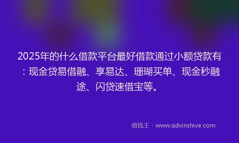 2025年的什么借款平台最好借款通过小额贷款有：现金贷易借融、享易达、珊瑚买单、现金秒融途、闪贷速借宝等。