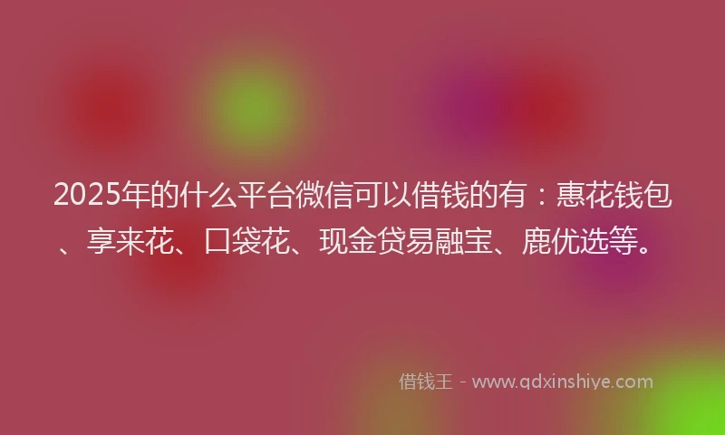 2025年的什么平台微信可以借钱的有：惠花钱包、享来花、口袋花、现金贷易融宝、鹿优选等。