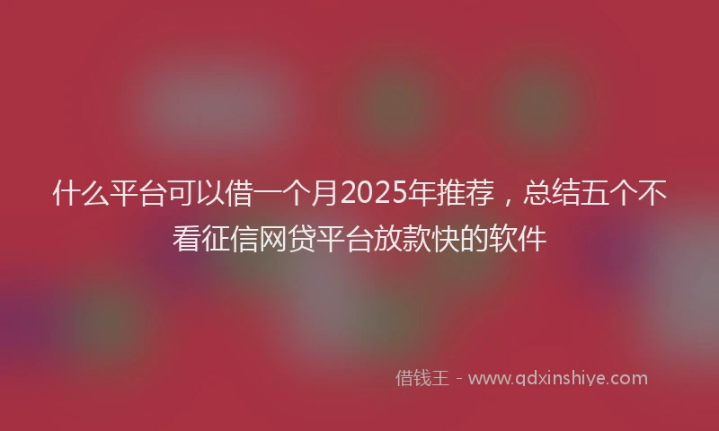 什么平台可以借一个月2025年推荐，总结五个不看征信网贷平台放款快的软件