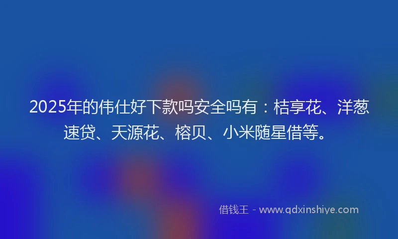 2025年的伟仕好下款吗安全吗有：桔享花、洋葱速贷、天源花、榕贝、小米随星借等。
