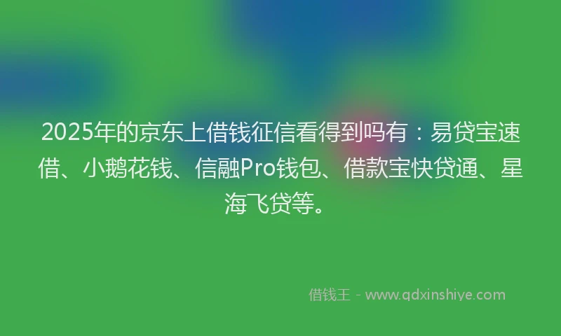 2025年的京东上借钱征信看得到吗有:易贷宝速借、小鹅花钱、信融Pro钱包、借款宝快贷通、星海飞贷等。