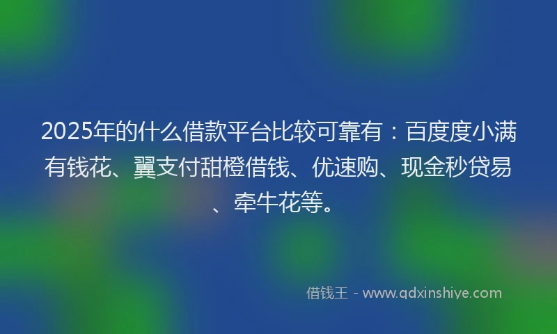 2025年的什么借款平台比较可靠有:百度度小满有钱花、翼支付甜橙借钱、优速购、现金秒贷易、牵牛花等。