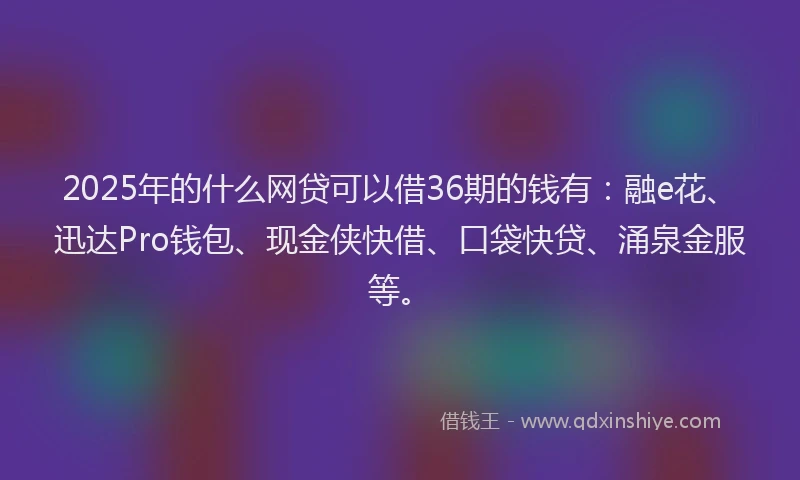 2025年的什么网贷可以借36期的钱有：融e花、迅达Pro钱包、现金侠快借、口袋快贷、涌泉金服等。