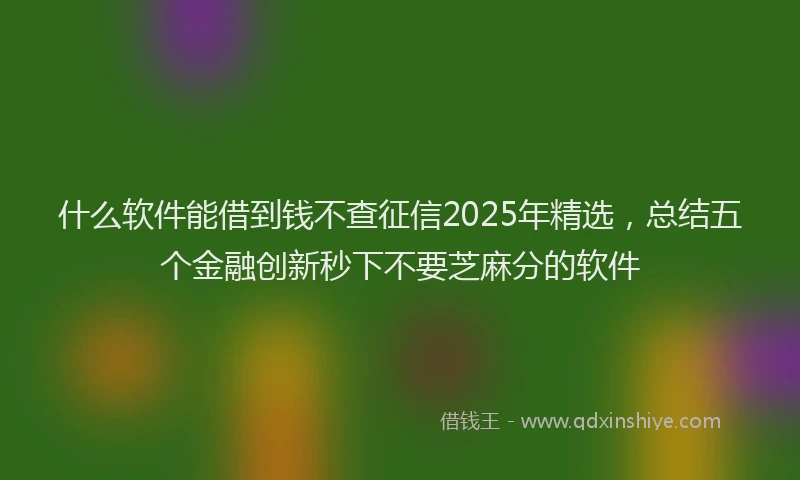 什么软件能借到钱不查征信2025年精选，总结五个金融创新秒下不要芝麻分的软件