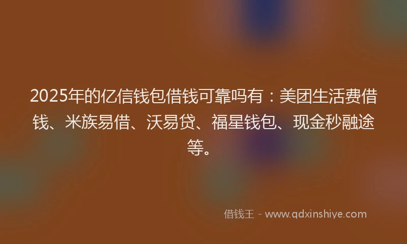 2025年的亿信钱包借钱可靠吗有：美团生活费借钱、米族易借、沃易贷、福星钱包、现金秒融途等。