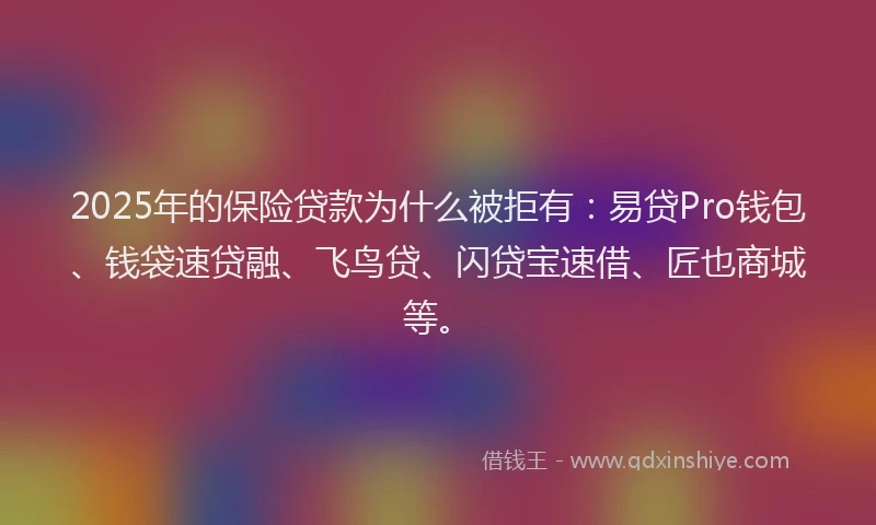 2025年的保险贷款为什么被拒有：易贷Pro钱包、钱袋速贷融、飞鸟贷、闪贷宝速借、匠也商城等。
