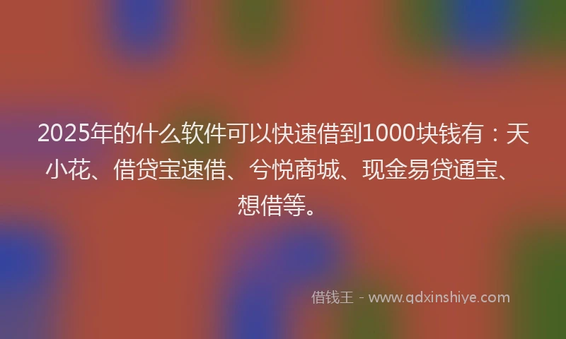 2025年的什么软件可以快速借到1000块钱有：天小花、借贷宝速借、兮悦商城、现金易贷通宝、想借等。