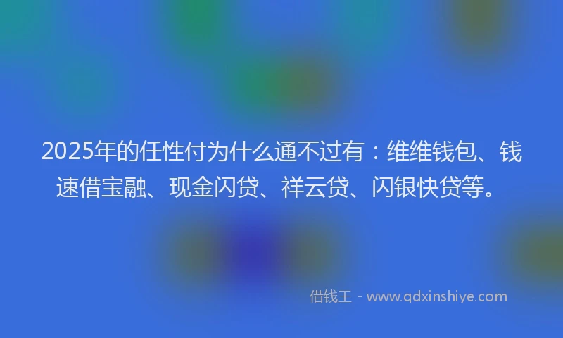2025年的任性付为什么通不过有：维维钱包、钱速借宝融、现金闪贷、祥云贷、闪银快贷等。
