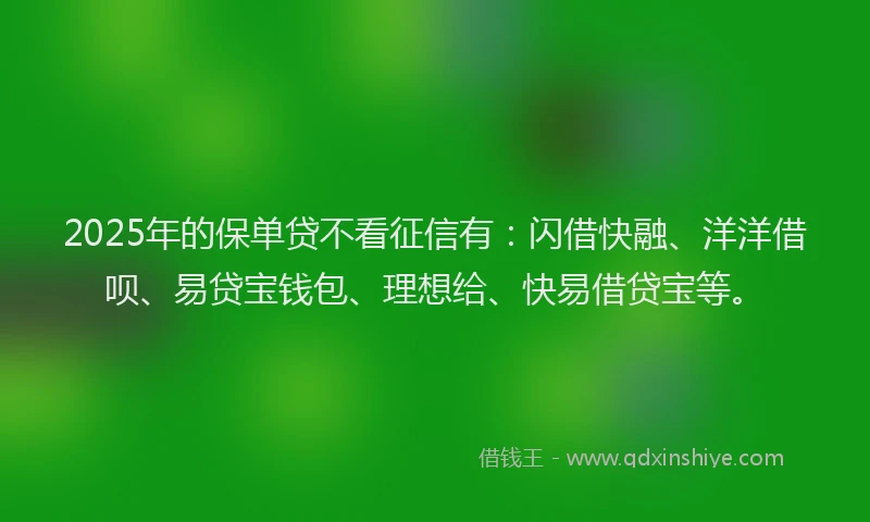2025年的保单贷不看征信有：闪借快融、洋洋借呗、易贷宝钱包、理想给、快易借贷宝等。