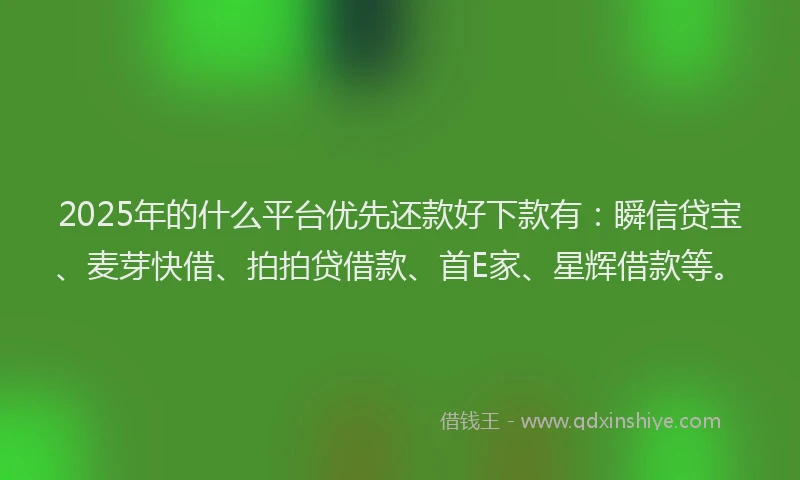 2025年的什么平台优先还款好下款有：瞬信贷宝、麦芽快借、拍拍贷借款、首E家、星辉借款等。