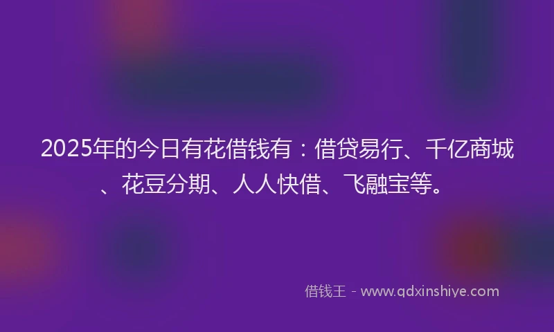 2025年的今日有花借钱有：借贷易行、千亿商城、花豆分期、人人快借、飞融宝等。