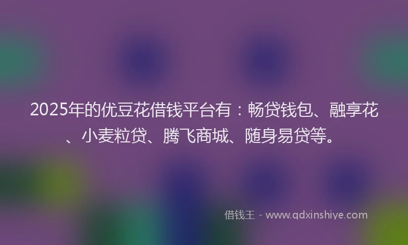 2025年的优豆花借钱平台有：畅贷钱包、融享花、小麦粒贷、腾飞商城、随身易贷等。