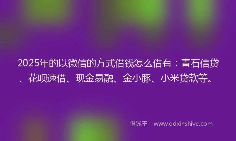 2025年的以微信的方式借钱怎么借有：青石信贷、花呗速借、现金易融、金小豚、小米贷款等。