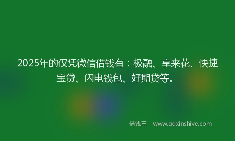 2025年的仅凭微信借钱有：极融、享来花、快捷宝贷、闪电钱包、好期贷等。