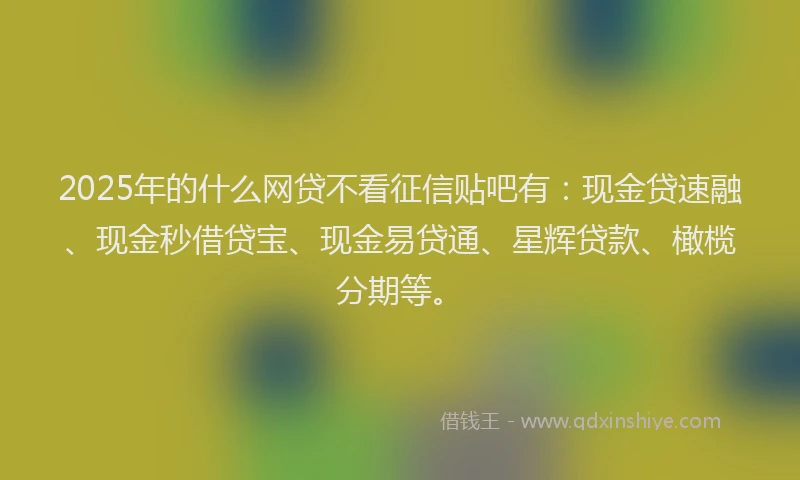 2025年的什么网贷不看征信贴吧有：现金贷速融、现金秒借贷宝、现金易贷通、星辉贷款、橄榄分期等。