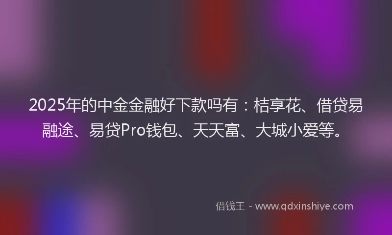 2025年的中金金融好下款吗有：桔享花、借贷易融途、易贷Pro钱包、天天富、大城小爱等。