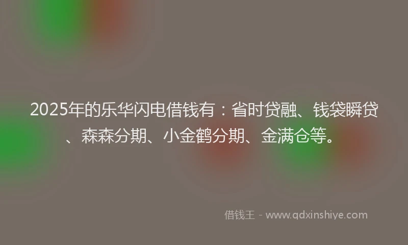 2025年的乐华闪电借钱有：省时贷融、钱袋瞬贷、森森分期、小金鹤分期、金满仓等。