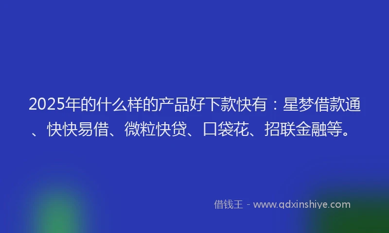 2025年的什么样的产品好下款快有:星梦借款通、快快易借、微粒快贷、口袋花、招联金融等。