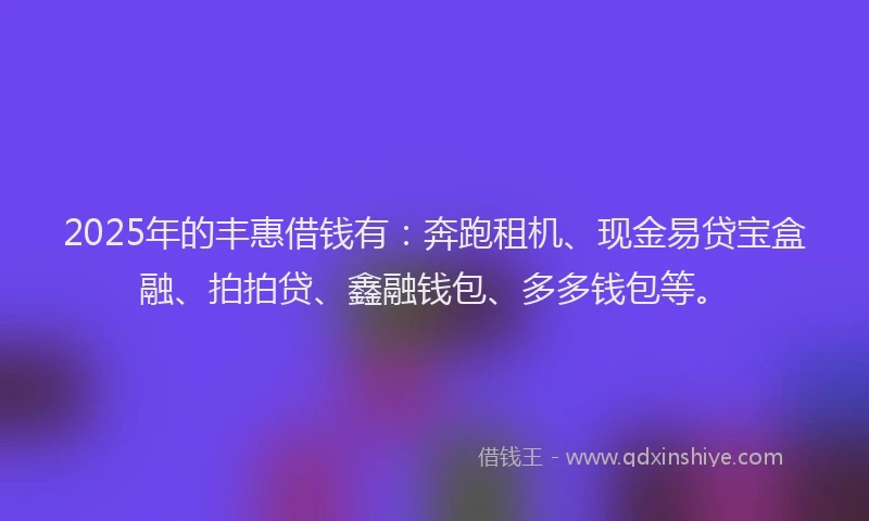 2025年的丰惠借钱有:奔跑租机、现金易贷宝盒融、拍拍贷、鑫融钱包、多多钱包等。