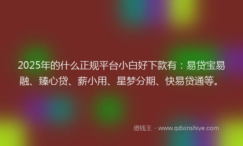 2025年的什么正规平台小白好下款有:易贷宝易融、臻心贷、薪小用、星梦分期、快易贷通等。