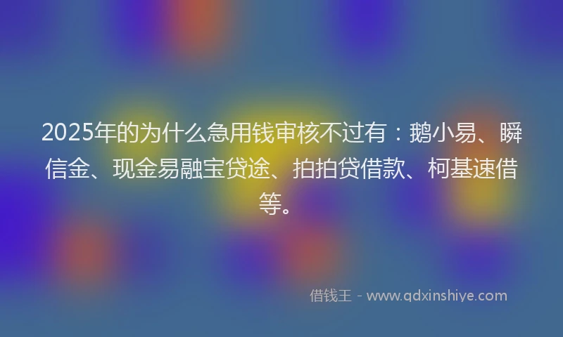 2025年的为什么急用钱审核不过有:鹅小易、瞬信金、现金易融宝贷途、拍拍贷借款、柯基速借等。