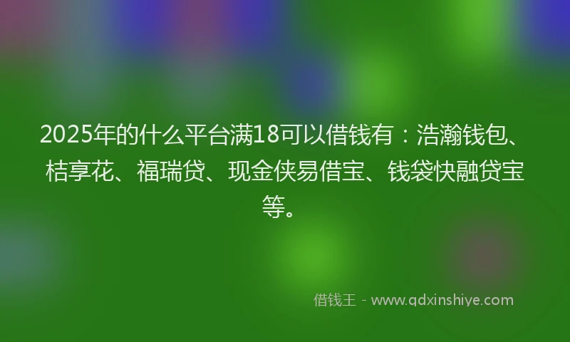 2025年的什么平台满18可以借钱有:浩瀚钱包、桔享花、福瑞贷、现金侠易借宝、钱袋快融贷宝等。
