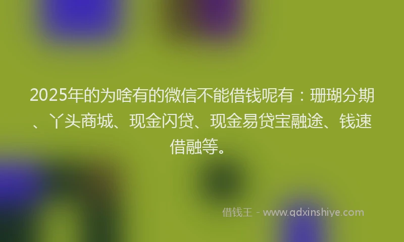 2025年的为啥有的微信不能借钱呢有：珊瑚分期、丫头商城、现金闪贷、现金易贷宝融途、钱速借融等。