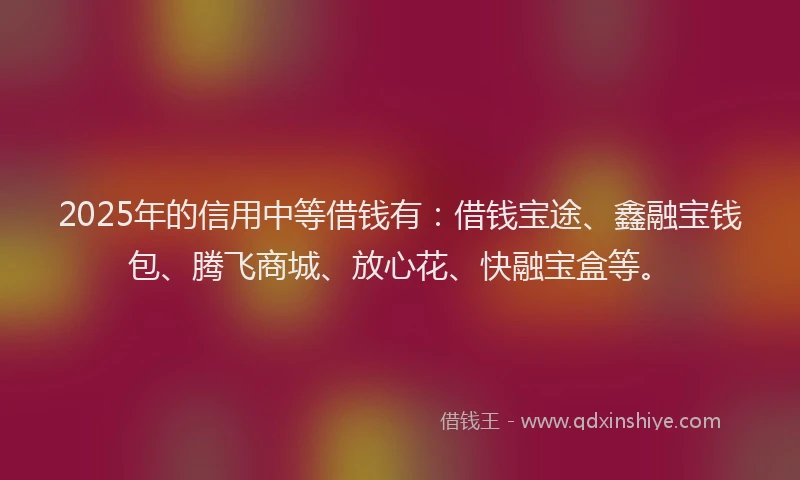 2025年的信用中等借钱有：借钱宝途、鑫融宝钱包、腾飞商城、放心花、快融宝盒等。