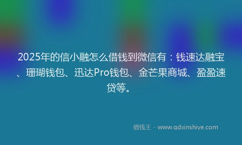 2025年的信小融怎么借钱到微信有：钱速达融宝、珊瑚钱包、迅达Pro钱包、金芒果商城、盈盈速贷等。