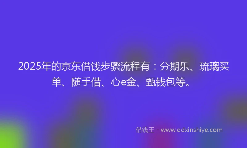 2025年的京东借钱步骤流程有：分期乐、琉璃买单、随手借、心e金、甄钱包等。