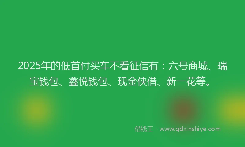 2025年的低首付买车不看征信有：六号商城、瑞宝钱包、鑫悦钱包、现金侠借、新一花等。