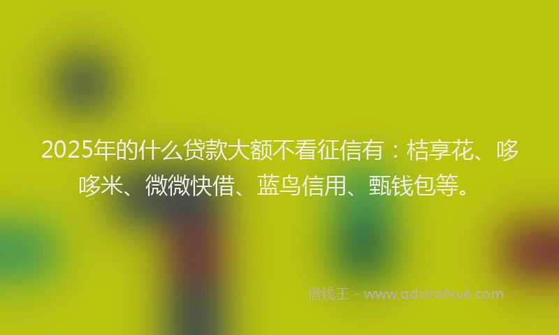 2025年的什么贷款大额不看征信有：桔享花、哆哆米、微微快借、蓝鸟信用、甄钱包等。
