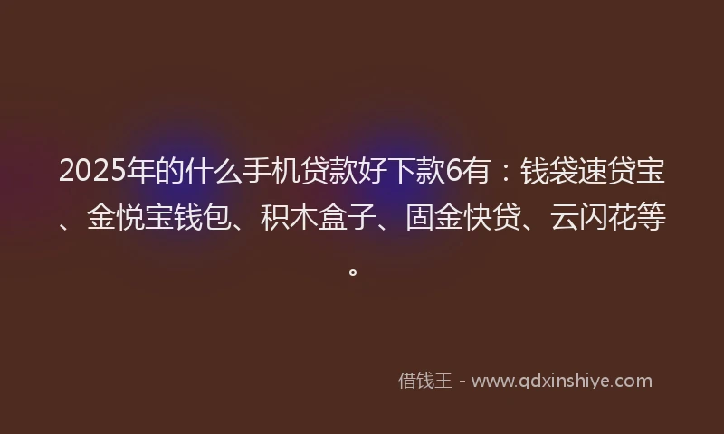 2025年的什么手机贷款好下款6有：钱袋速贷宝、金悦宝钱包、积木盒子、固金快贷、云闪花等。