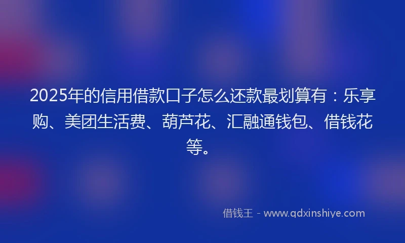 2025年的信用借款口子怎么还款最划算有：乐享购、美团生活费、葫芦花、汇融通钱包、借钱花等。