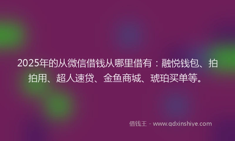 2025年的从微信借钱从哪里借有：融悦钱包、拍拍用、超人速贷、金鱼商城、琥珀买单等。