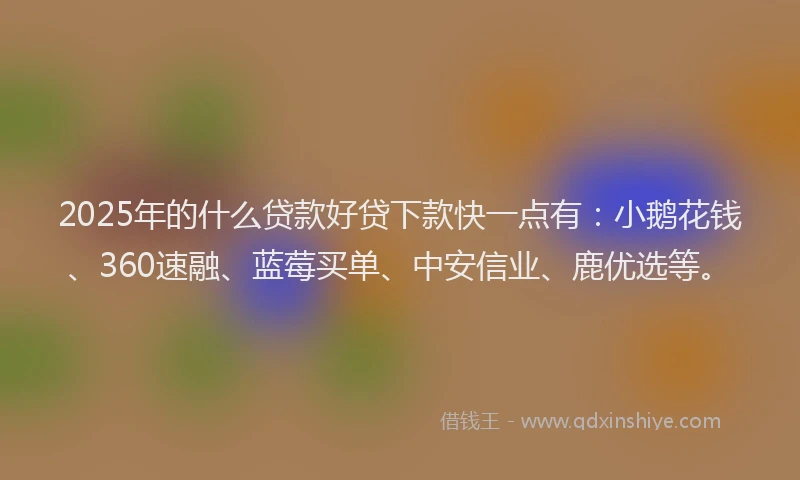 2025年的什么贷款好贷下款快一点有：小鹅花钱、360速融、蓝莓买单、中安信业、鹿优选等。