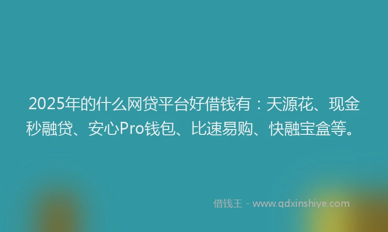 2025年的什么网贷平台好借钱有：天源花、现金秒融贷、安心Pro钱包、比速易购、快融宝盒等。