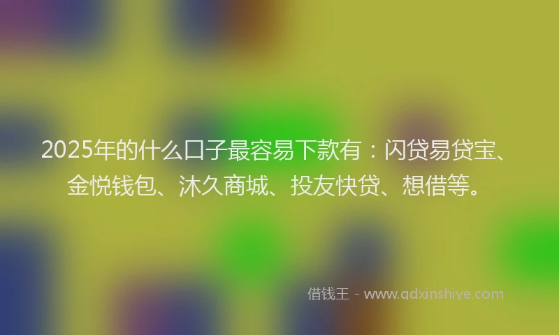 2025年的什么口子最容易下款有：闪贷易贷宝、金悦钱包、沐久商城、投友快贷、想借等。