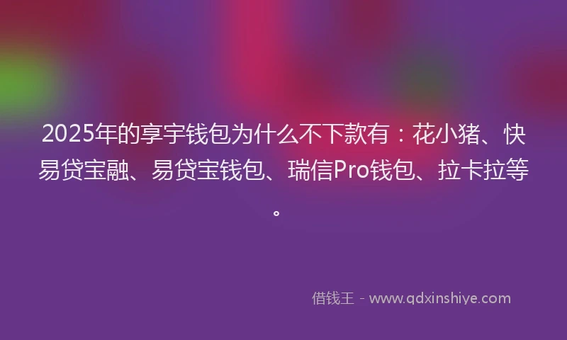 2025年的享宇钱包为什么不下款有：花小猪、快易贷宝融、易贷宝钱包、瑞信Pro钱包、拉卡拉等。