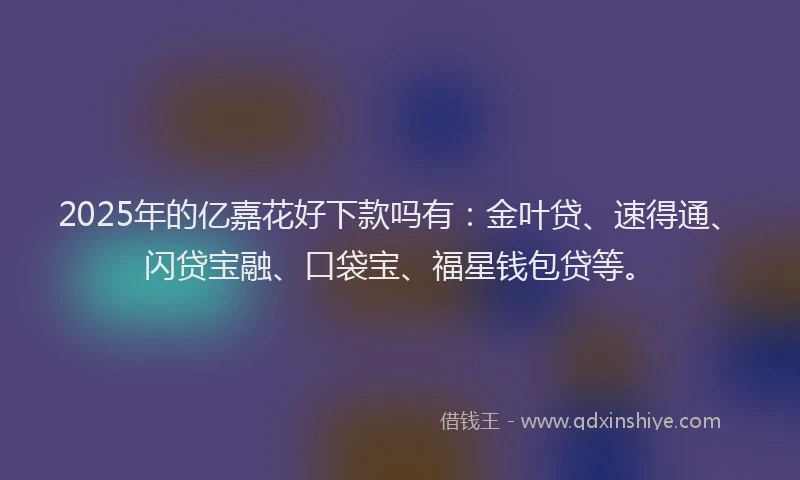 2025年的亿嘉花好下款吗有：金叶贷、速得通、闪贷宝融、口袋宝、福星钱包贷等。