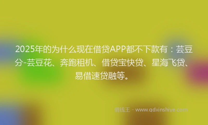 2025年的为什么现在借贷APP都不下款有：芸豆分-芸豆花、奔跑租机、借贷宝快贷、星海飞贷、易借速贷融等。
