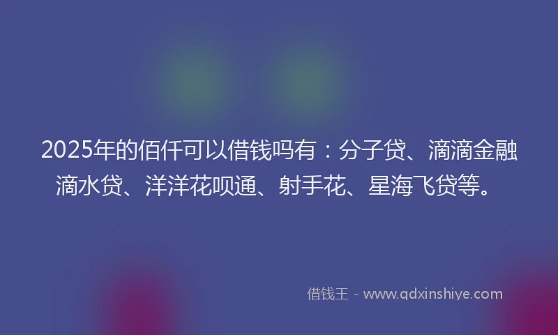 2025年的佰仟可以借钱吗有：分子贷、滴滴金融滴水贷、洋洋花呗通、射手花、星海飞贷等。