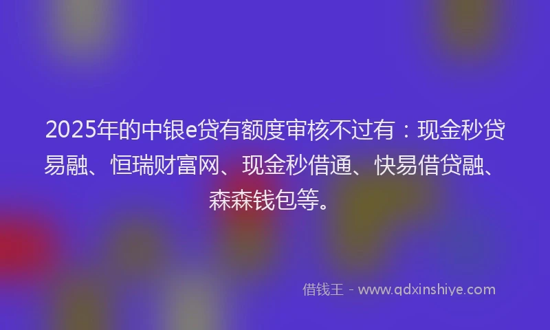 2025年的中银e贷有额度审核不过有：现金秒贷易融、恒瑞财富网、现金秒借通、快易借贷融、森森钱包等。