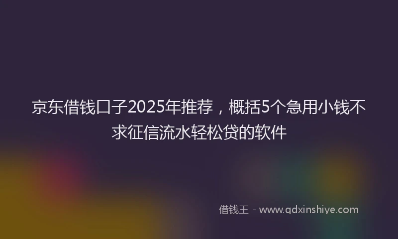 京东借钱口子2025年推荐，概括5个急用小钱不求征信流水轻松贷的软件