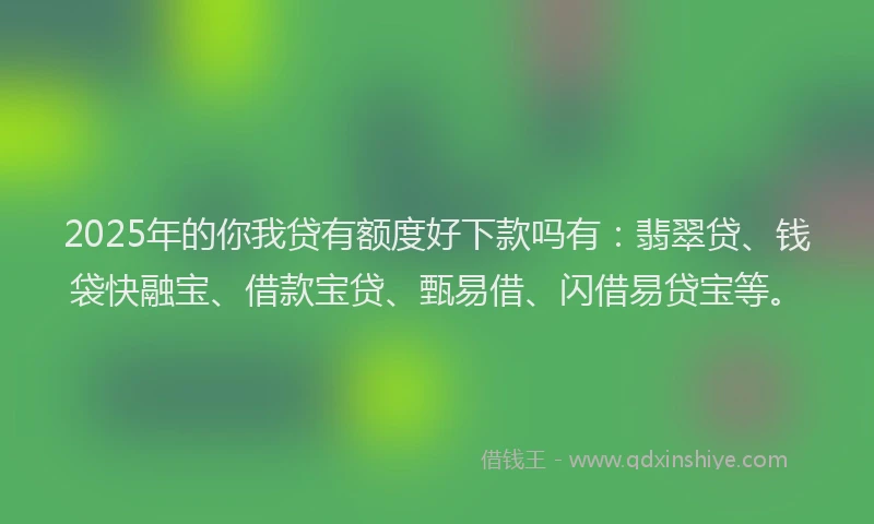 2025年的你我贷有额度好下款吗有：翡翠贷、钱袋快融宝、借款宝贷、甄易借、闪借易贷宝等。