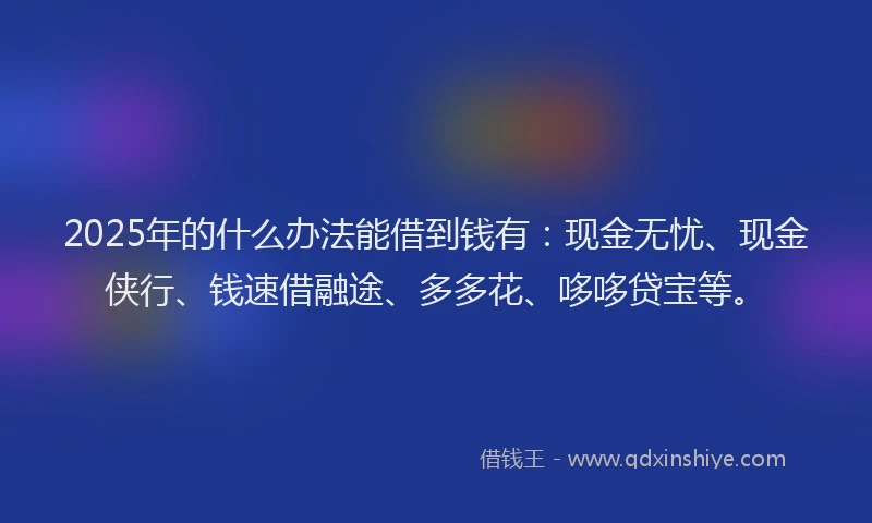 2025年的什么办法能借到钱有：现金无忧、现金侠行、钱速借融途、多多花、哆哆贷宝等。
