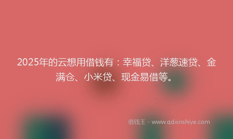 2025年的云想用借钱有：幸福贷、洋葱速贷、金满仓、小米贷、现金易借等。